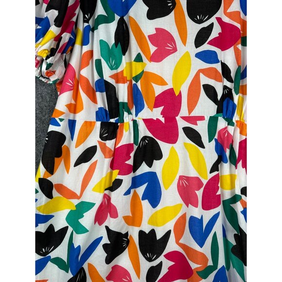 NWT Calvin Klein Colorful Print Dress Size 20W Puff Sleeve Cotton Artsy Rainbow - Picture 12 of 15